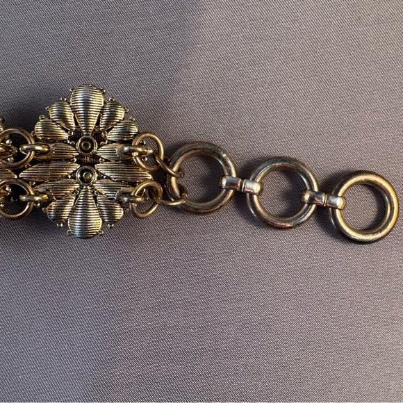 J. CREW Blue Green Clear Rhinestone Clusters Bracelet Gold Clasp 8” Long - Picture 8 of 8